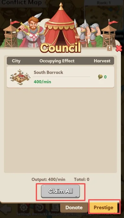 Crown of the Nile Council Prestige claim screen