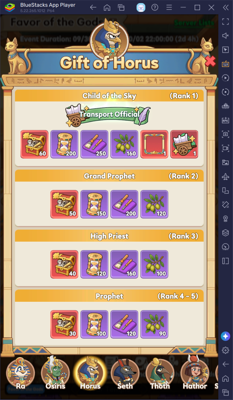 Gift of Horus rewards Transport Official