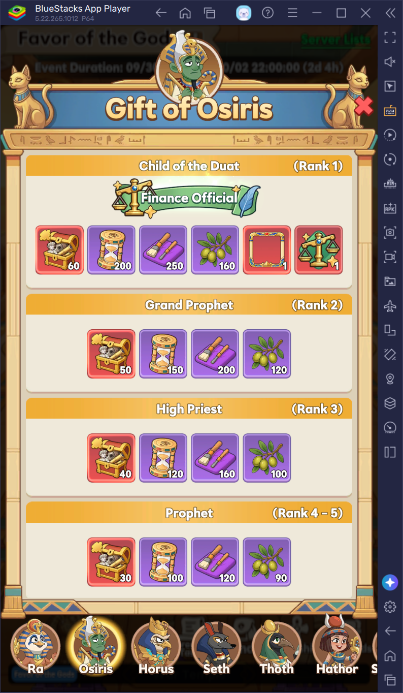 Gift of Osiris rewards Finance Official