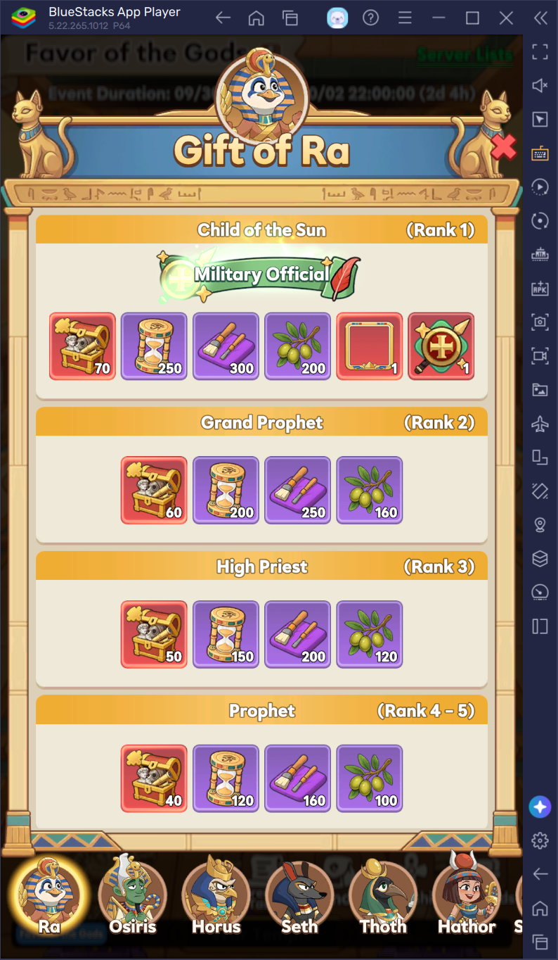 Gift of Ra rewards Military Official