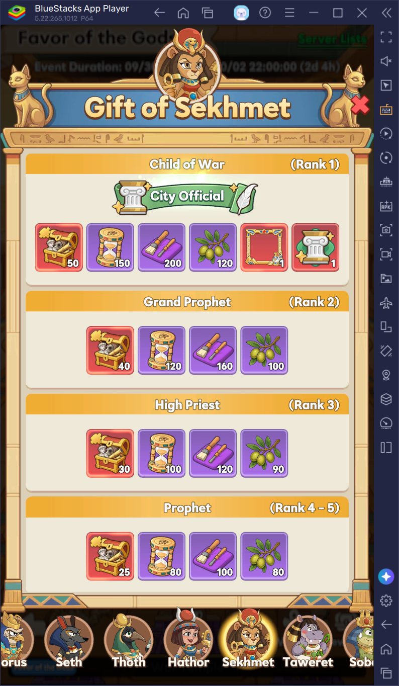 Gift of Sekhmet rewards City Official